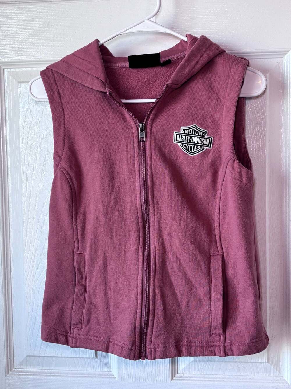 Harley Davidson Women’s Small Pink Sleeveless Zip Up Hoodie Vest Fleece Biker